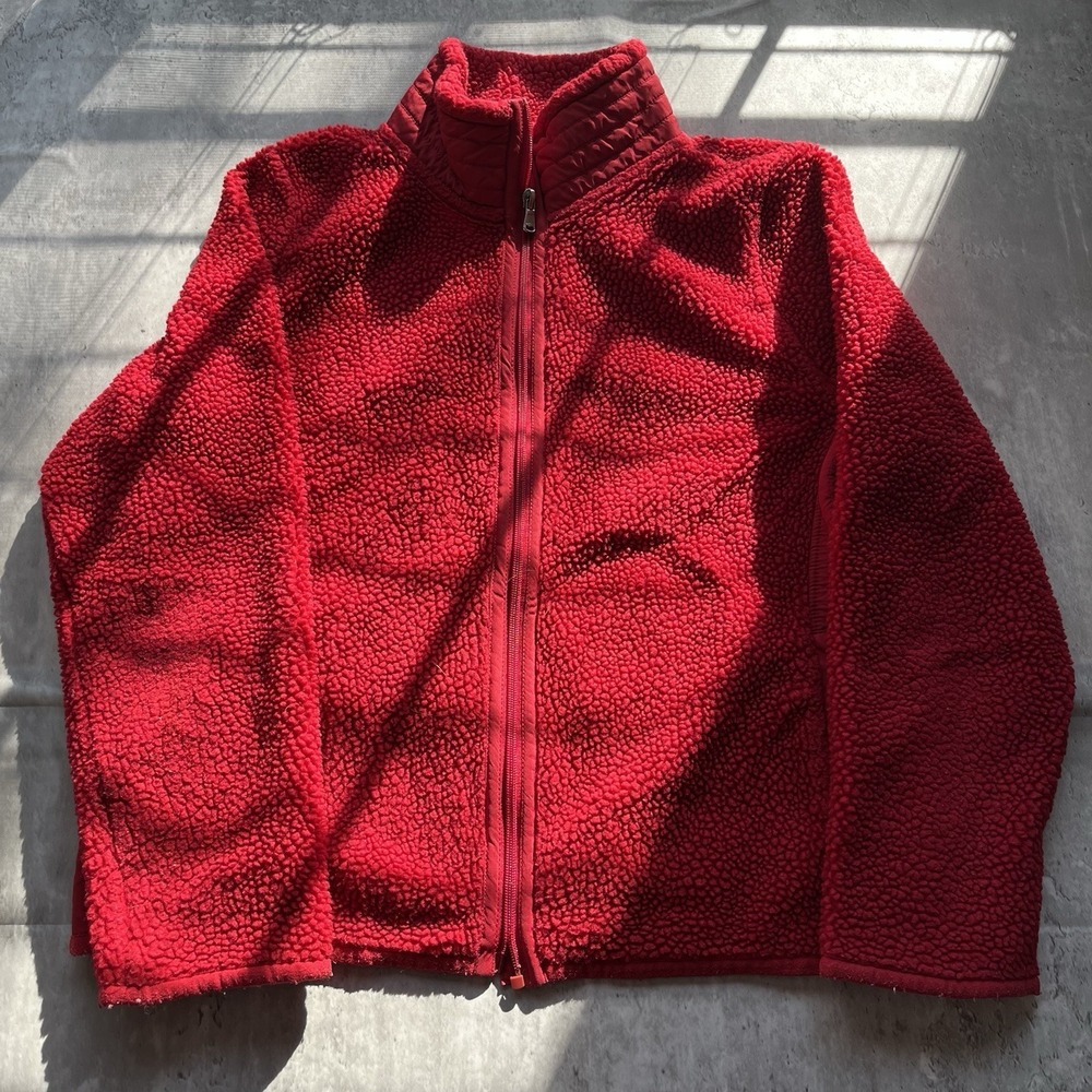 Lauren Ralph Lauren Petite Women Red Full Zip Fleece Jacket Pocket Crest Size L